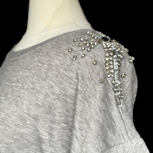 Anthropologie Sunday In Brooklyn Tee Top Sz S Gray Crystal Embellished Shoulder